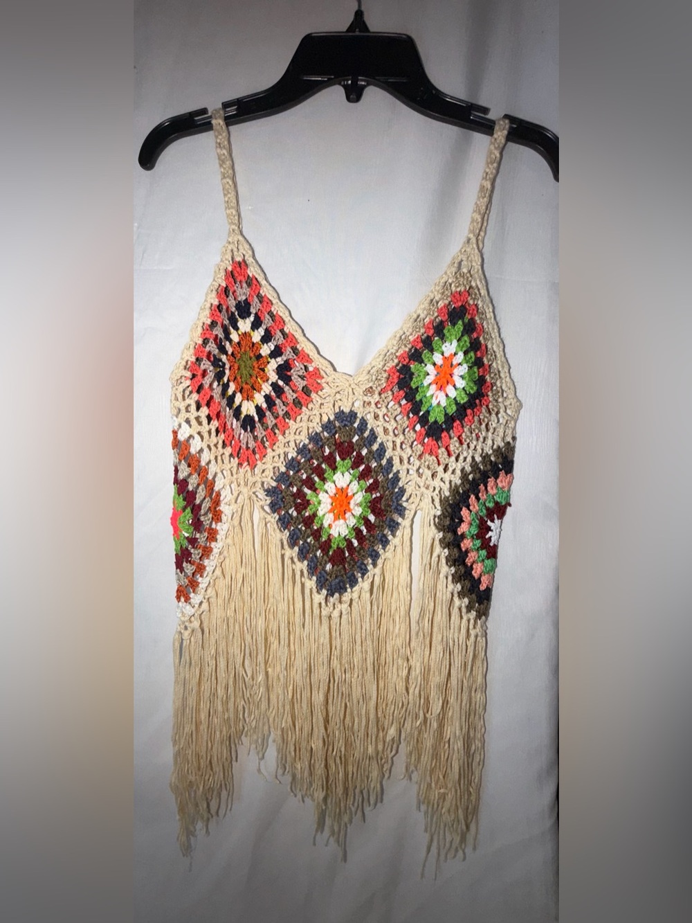 Boho Crochet Granny Square Fringe Tank Top - Picture 3 of 8